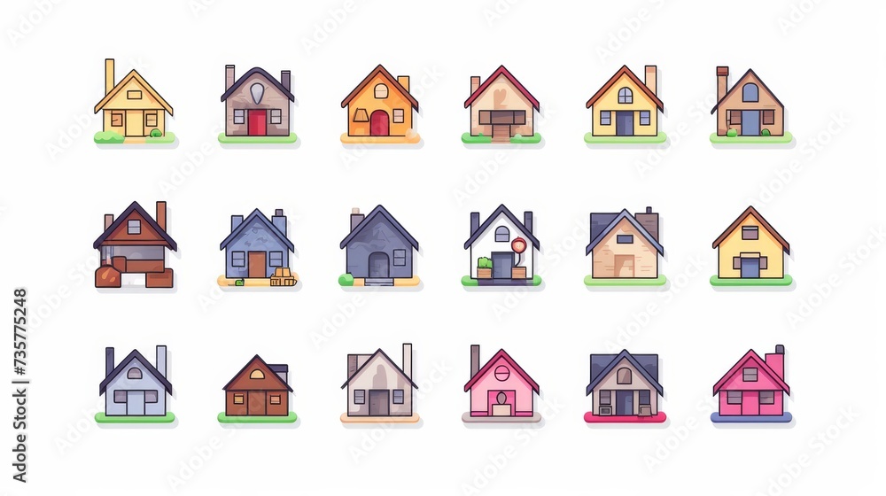 Set of black home icons real estate symbols and house objects isolated on white background