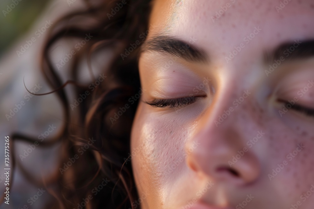 closeup of womans eyes closed in relaxation pose closeup of womans eyes closed in relaxation pose