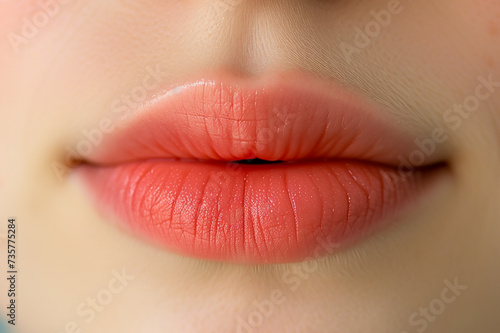 Lips of a beautiful woman with makeup  Close-up