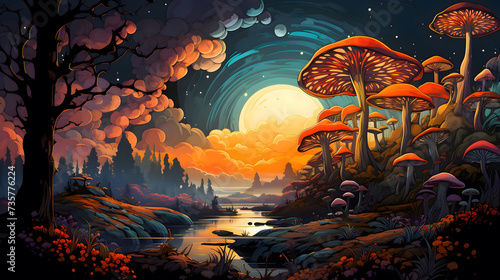 Colorful art of natural plant. Peace and love. Psychedelic trippy fungus. © Alex Bur