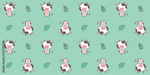 Seamless pattern with cute cow. Cute animals in kawaii style. Drawings for children. vector illustration