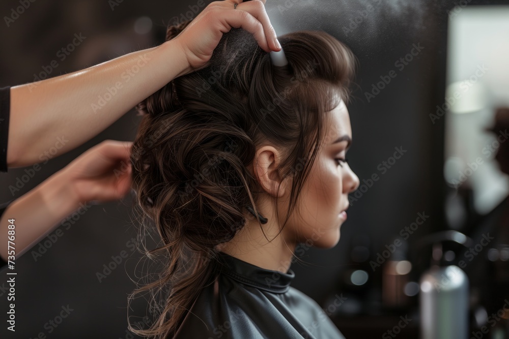 Naklejka premium hair professional finishing hairstyle with hairspray