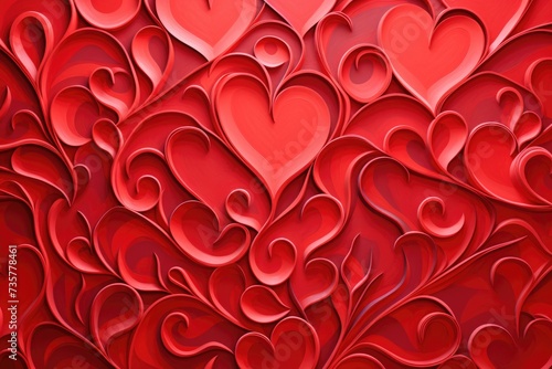 A photo featuring a bunch of red hearts arranged on a red background, creating a vibrant display.