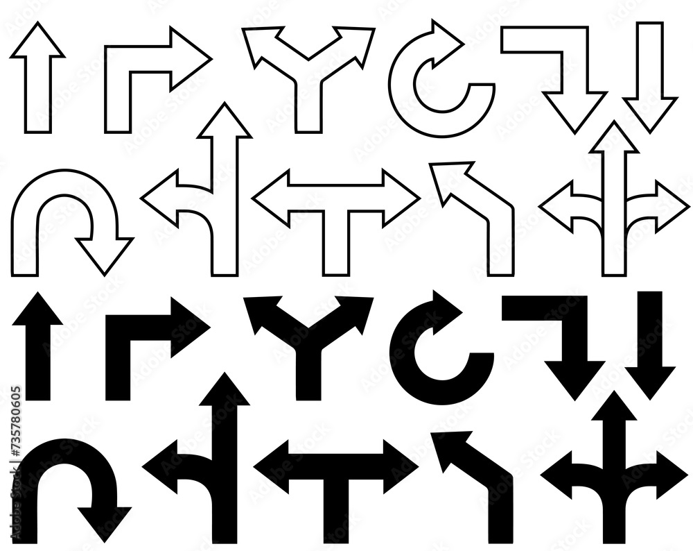 Vector collection of black arrows in various directions, presented in a flat style isolated on a transparent background. Black arrows, with editable strokes and fill vectors illustration EPS 10 Vector collection of black arrows in various directions, presented in a flat style isolated on a transparent background. Black arrows, with editable strokes and fill vectors illustration EPS 10