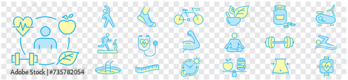 Healthy Lifestyle editable line icons wellness relaxation health exercise yoga spa diet wellbeing collection.