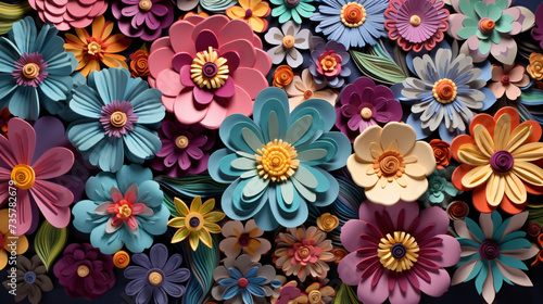 3D multicolored flowers, a three-dimensional painting.