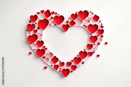 A photo featuring a heart shape created entirely out of smaller hearts  all displayed on a white background.