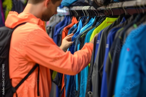 customer browsing a rack of quickdry travel clothing