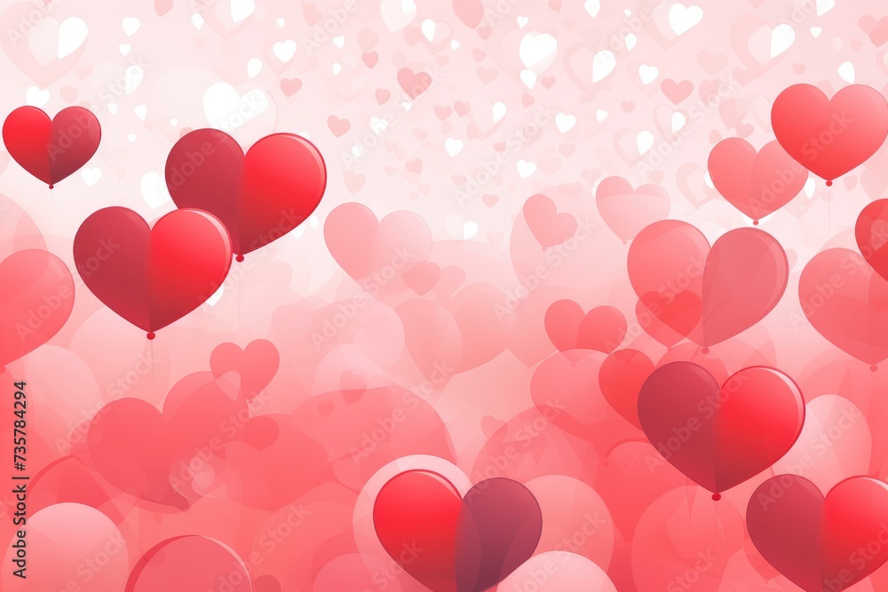 Colorful heart shaped balloons fill the air as they float in a cluster.