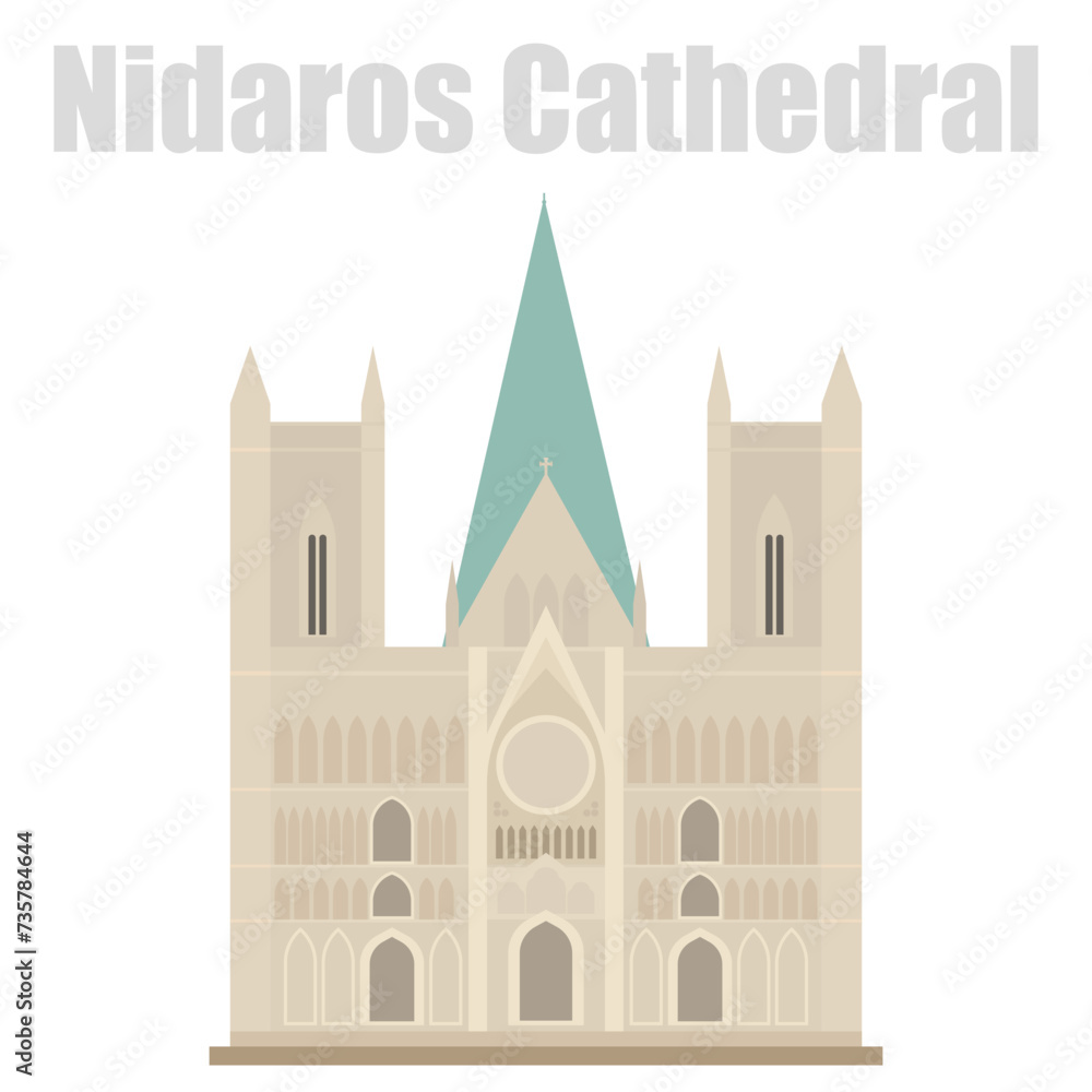 Flat vector illustration, Nidaros Cathedral. Norway country symbol. Flat vector illustration, Nidaros Cathedral. Norway country symbol.