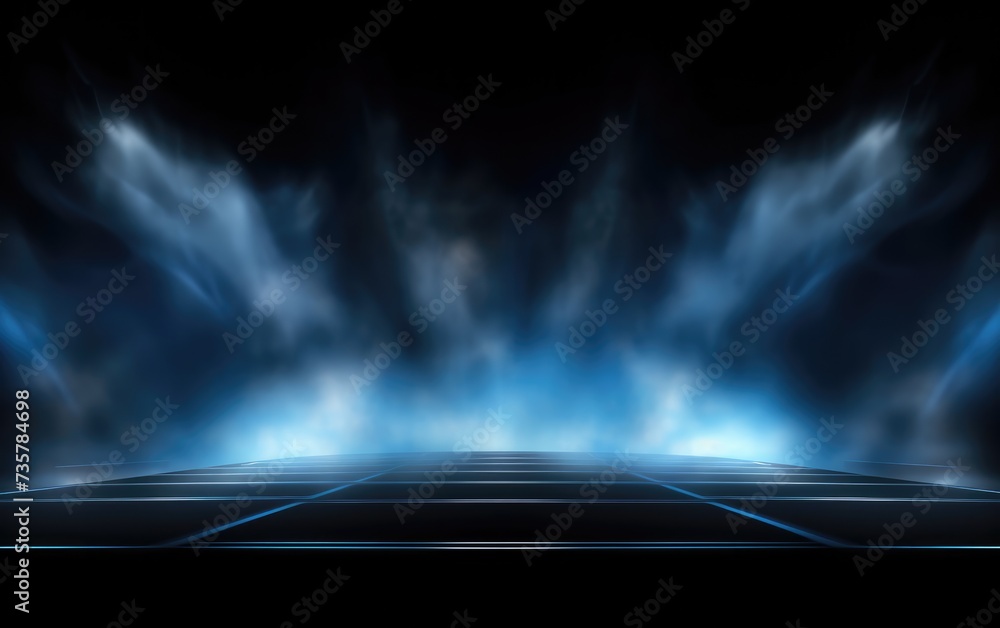 Black and blue tone stawge white scenic lights smoke spotight to podium black background