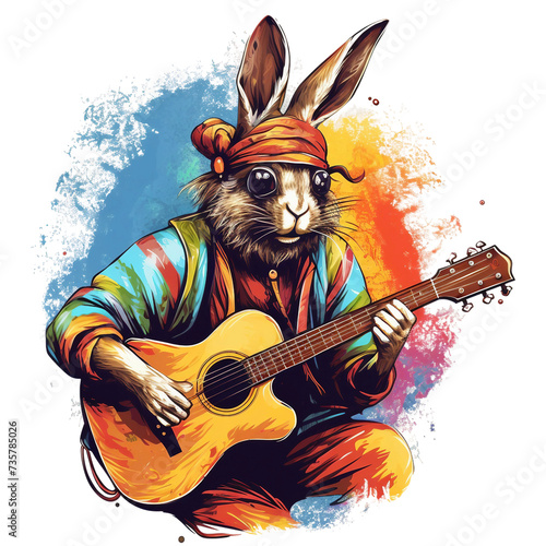 Bunny print, player with a guitar