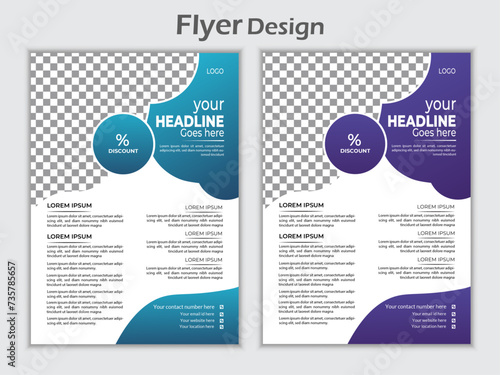 Corporate vector cover and back page a4 flyer design template for print.
