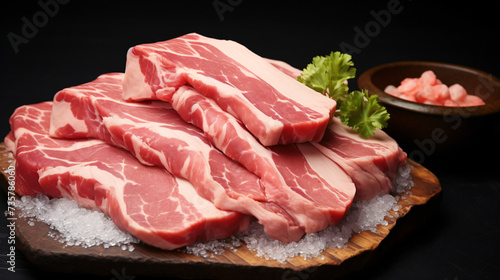 The raw pork neck slices
