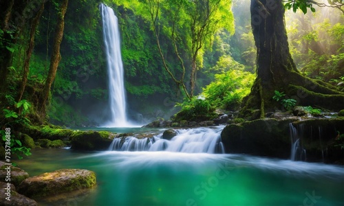 Waterfall hidden in the tropical jungle  amazing nature