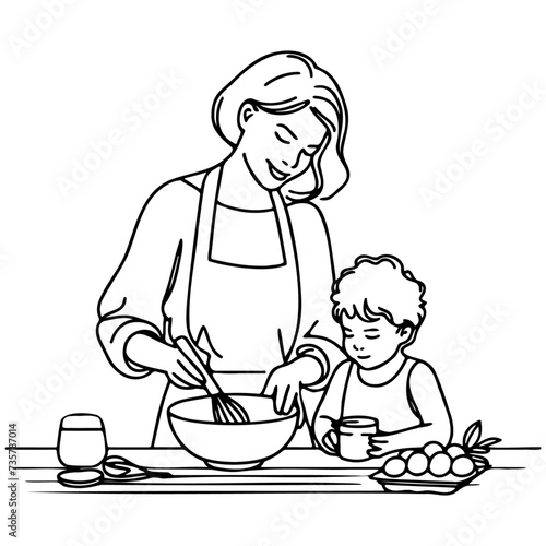 Woman Cooking at Home Drawing.