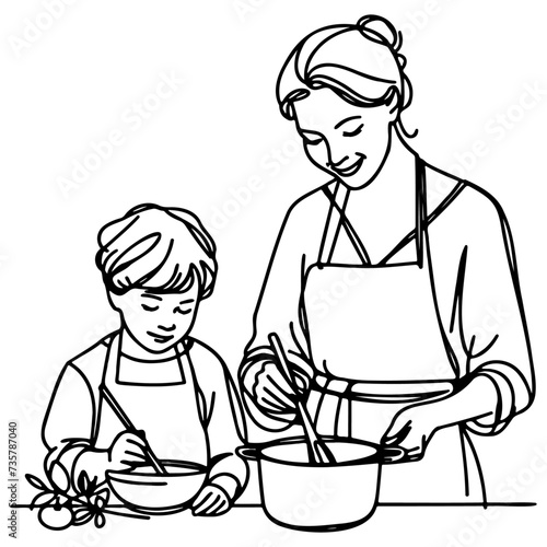 Woman Cooking at Home Drawing.