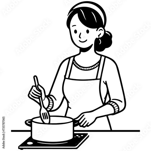 Woman Cooking at Home Drawing.