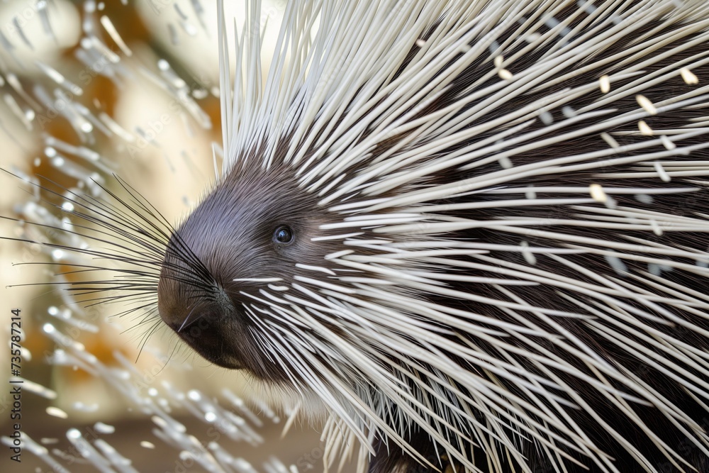 Obraz premium porcupine quills fanned out, close to the camera