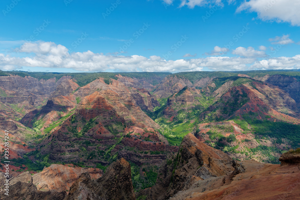 Spectacular view of Waimea Canyon State Park (also known as Grand Canyon of the Pacific) on the island of Kauai, Hawaii