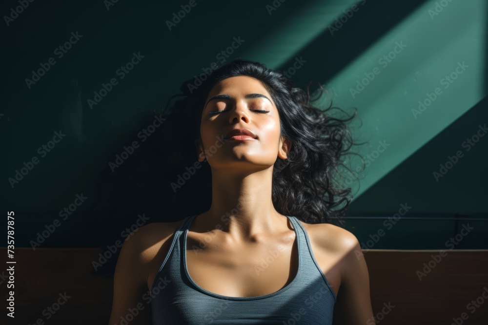 A 38-year-old Indian woman enjoying a Stretching & Pilates class, feeling rejuvenated as she focuses on her breath and movements. A 38-year-old Indian woman enjoying a Stretching & Pilates class, feeling rejuvenated as she focuses on her breath and movements.