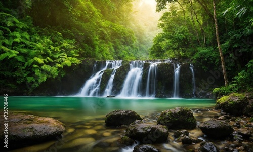 Waterfall hidden in the tropical jungle  amazing nature