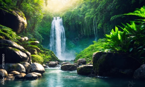 Waterfall hidden in the tropical jungle, amazing nature