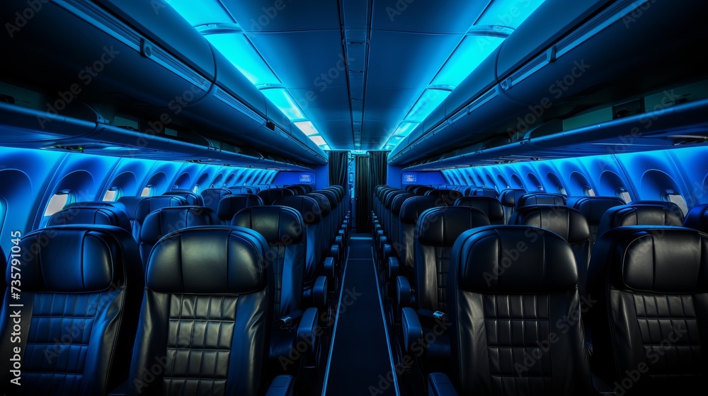 Fototapeta premium Empty business class passenger seats in the luxurious cabin of a commercial aircraft