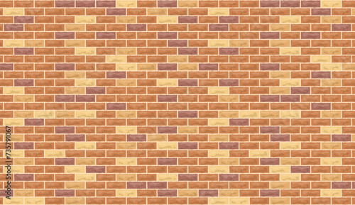 Vector red brick wall pattern horizontal background. Flat orange wall texture. Red textured brickwork for print, paper, design, decor, photo background, wallpaper.