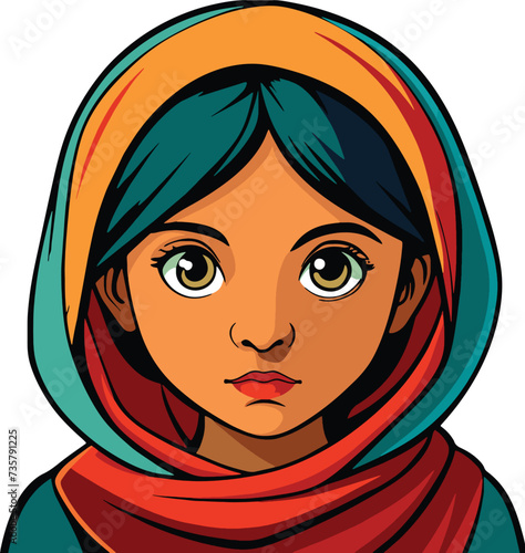drawing of young Afghan girl with traditional clothing- photo