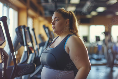 Fat woman is exercising in the gym  determined to change her lifestyle for better health