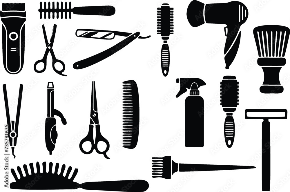 Barber shop vintage elements. Editable vector barber shop working tools like scissor, shaver, razor. Logo, labels, badges and design elements. eps 10