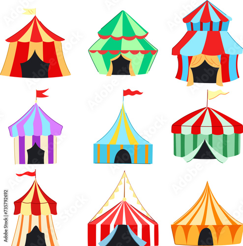 circus tent set cartoon vector illustration