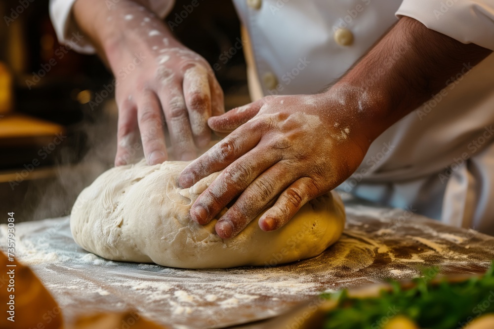 chefs hands shaping artisan bread dough before baking