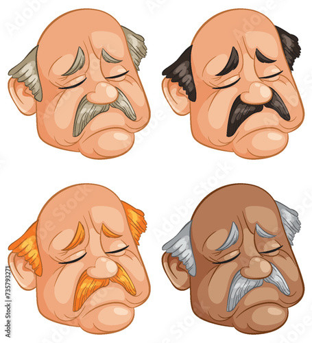 Four illustrations of elderly men with sorrowful expressions