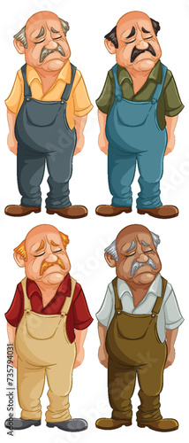 Four cartoon men with various sad expressions.