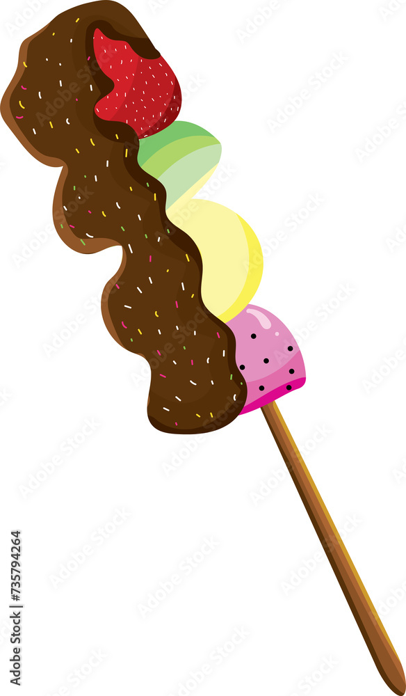 Cartoon chocolate fruit ice kul kul. Famous Indonesian snacks Cartoon chocolate fruit ice kul kul. Famous Indonesian snacks