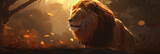 Lion on the background of the savannah. Generative AI