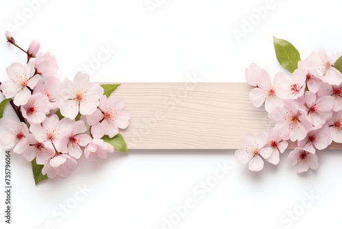 Spring blossom wooden banner isolated on white background Generative Ai