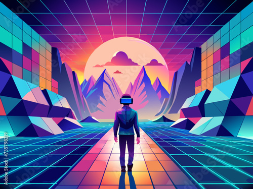 Psychedelic virtual reality experiences altering perceptions. vektor illustation