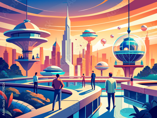 Advanced simulations predicting the future of civilizations. vektor illustation