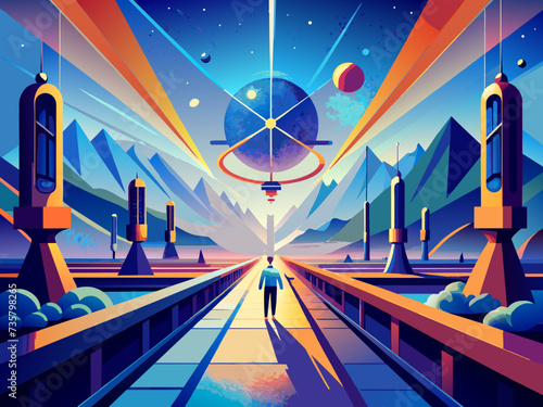 Quantum teleportation of matter over long distances. vektor illustation