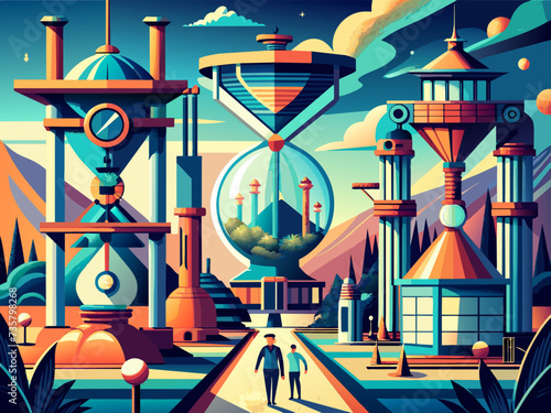 Time manipulation devices altering the course of history. vektor illustation