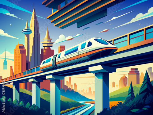 Quantum levitation technology for frictionless transportation. vektor illustation