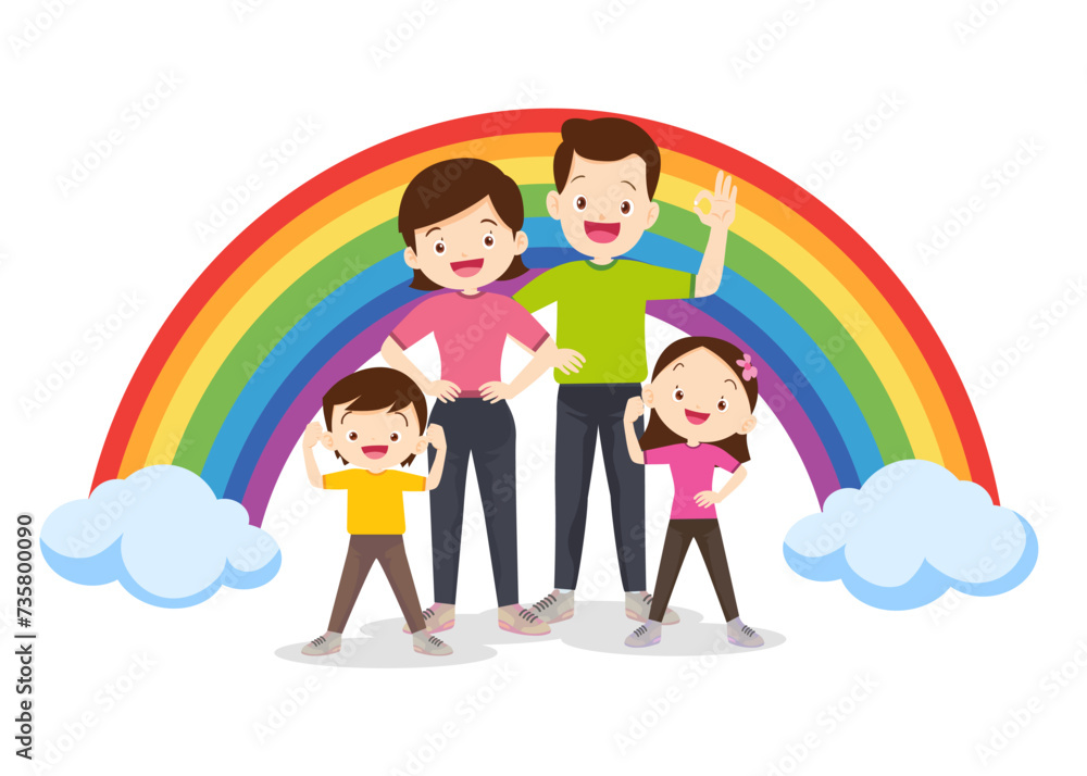 Fototapeta premium big family Exercise together for good health rainbow background