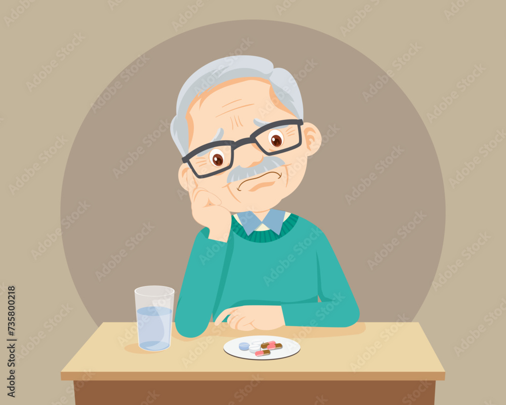Sicked old man feel bored and disgusted to swallow pill Sicked old man feel bored and disgusted to swallow pill