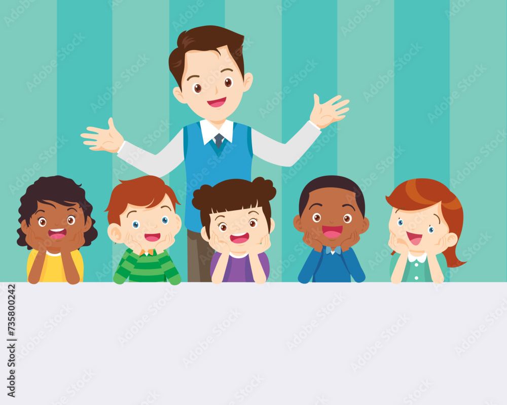 Teacher and children on blank signs presentation.children and banner.Boy ,Girl on blank papers Teacher and children on blank signs presentation.children and banner.Boy ,Girl on blank papers