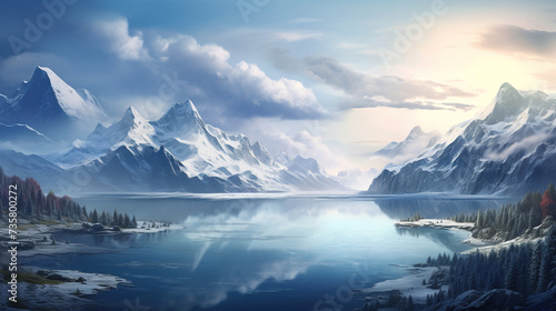 Landscape mountain ice with pool illustration, nature painting design