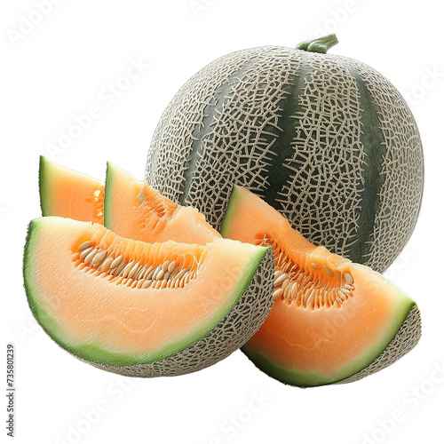 melon and melon piece isolated on transparent background, element remove background, element for design