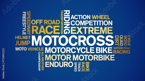 Motocross animated word cloud;text design animation tag kinetic typography seamless loop. photo